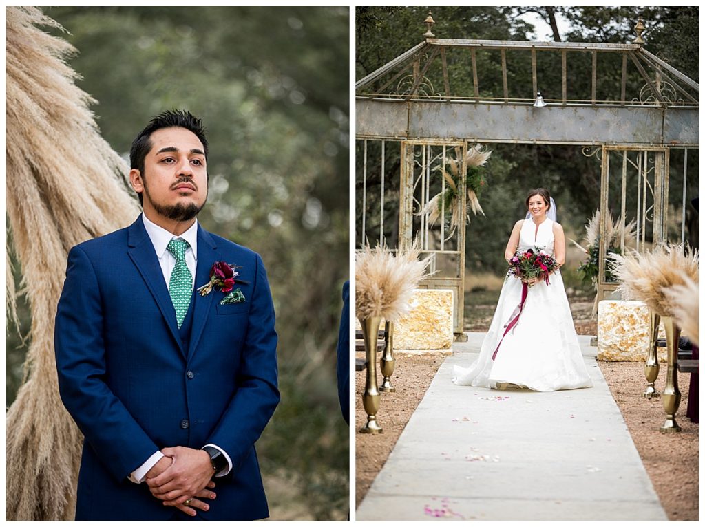 groom sees bride for first time walking down the aisle