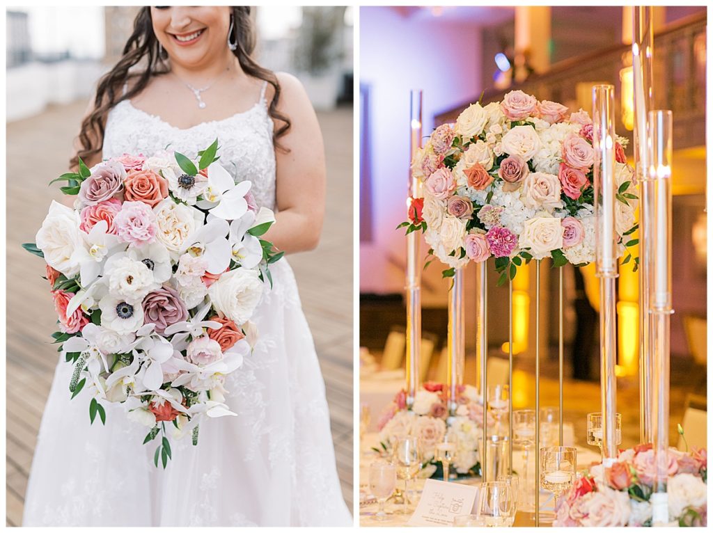 bridal flowers in cascade style bouquet