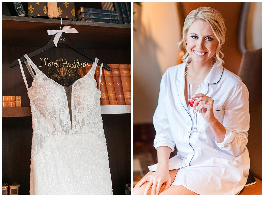 wedding dress and bride getting ready