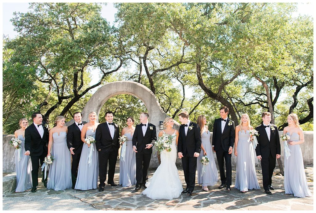 bridal party outside of lost mission wedding venue