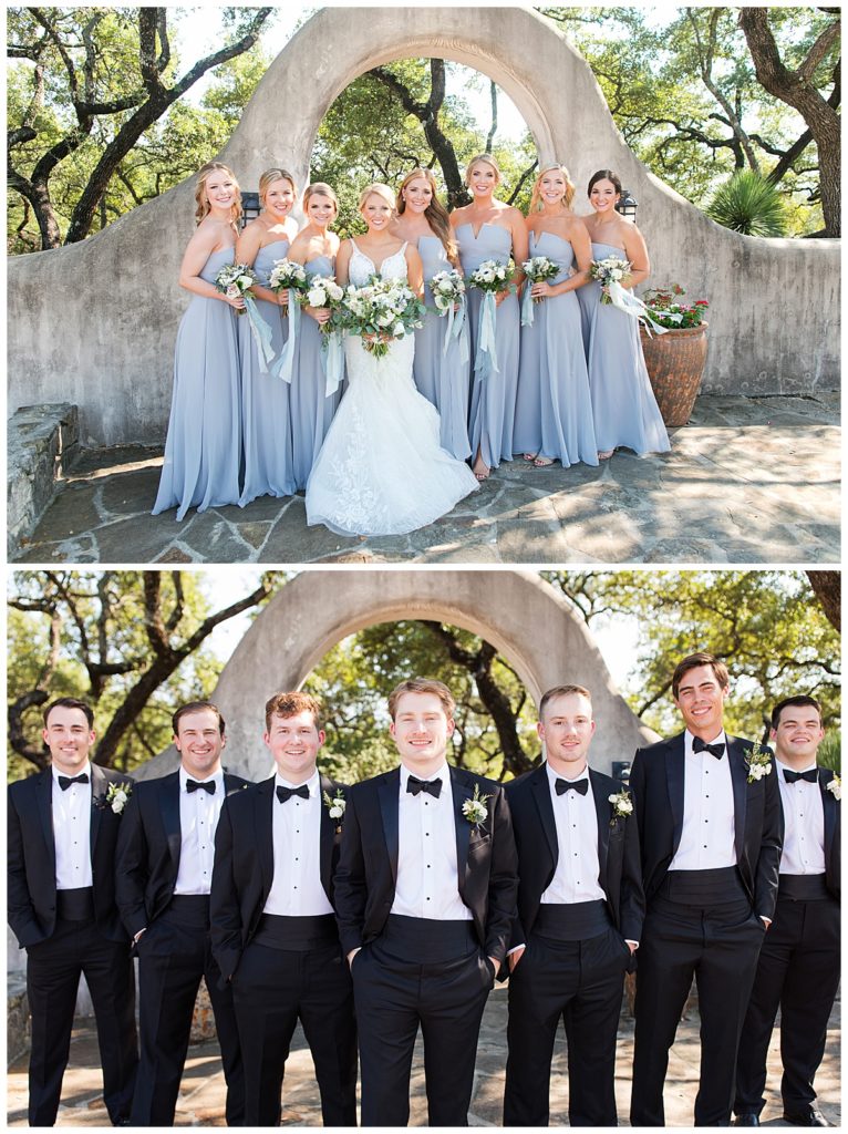 bridal party in front of san antonio wedding venue