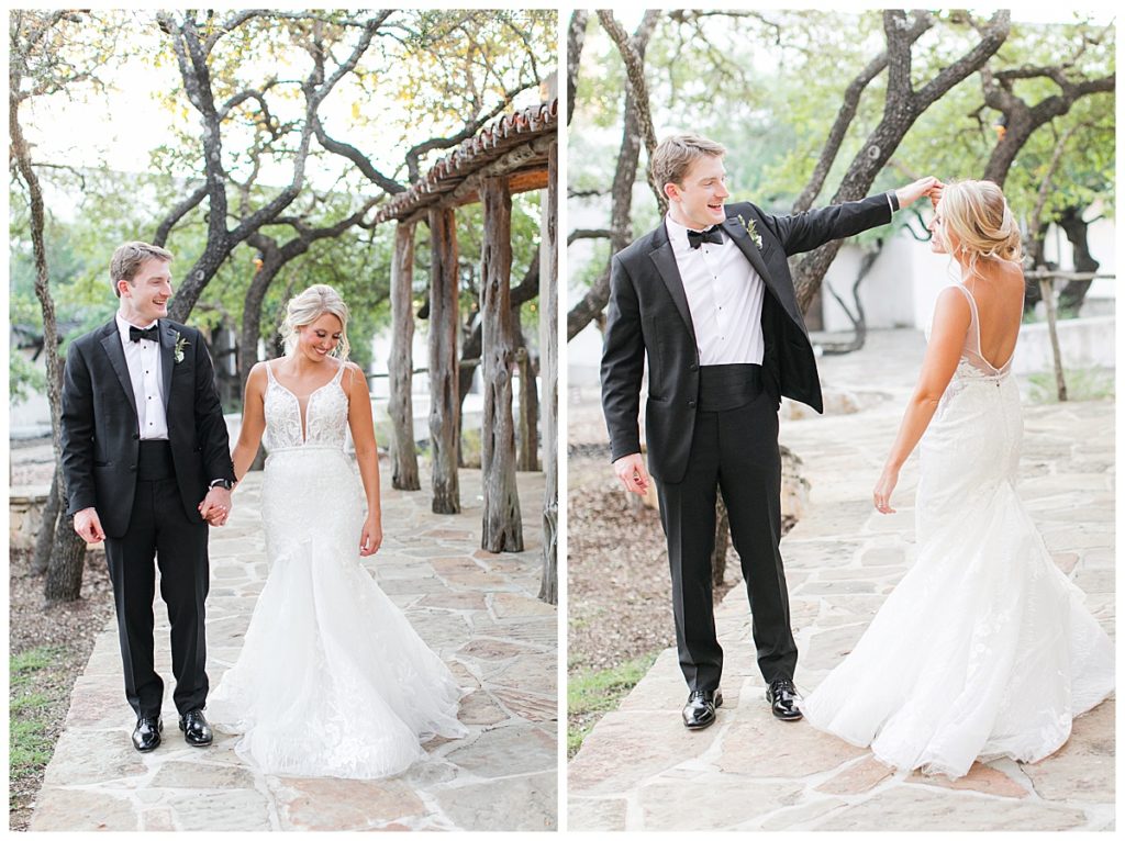 bride and groom portraits at san antonio wedding venue