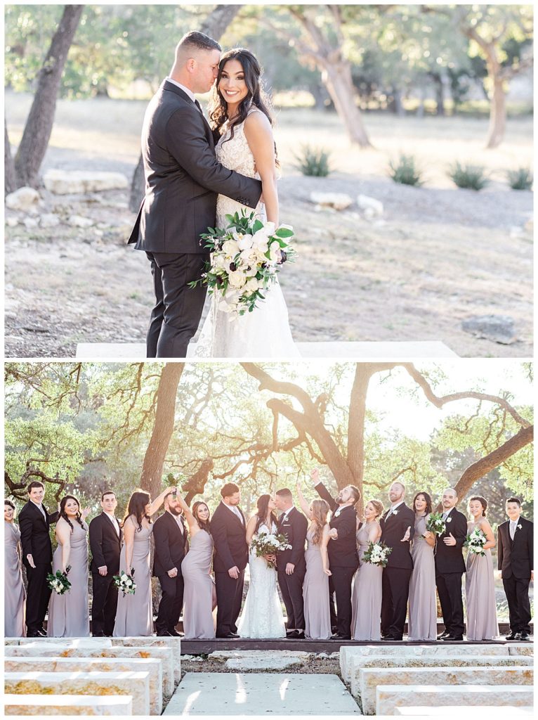 bride and groom with bridal party at Park31 venue in the Hill Country