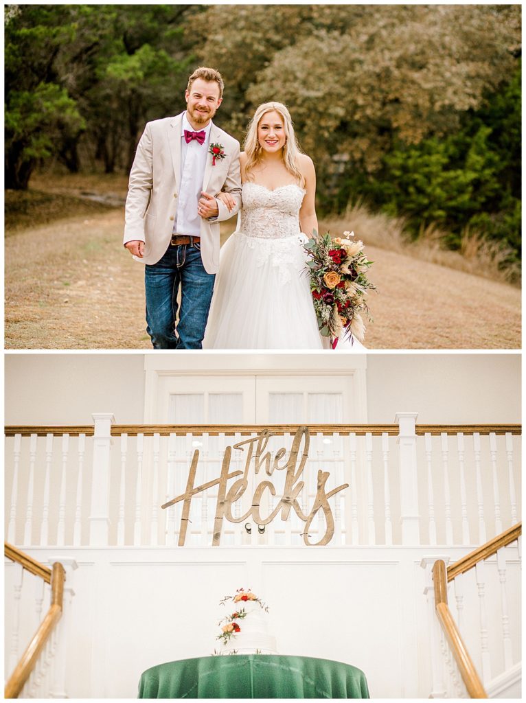 bride and groom portrait in field