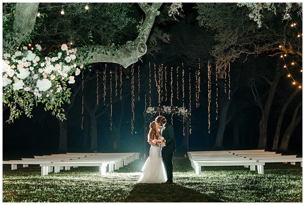 bride and groom night portrait at outdoor venue