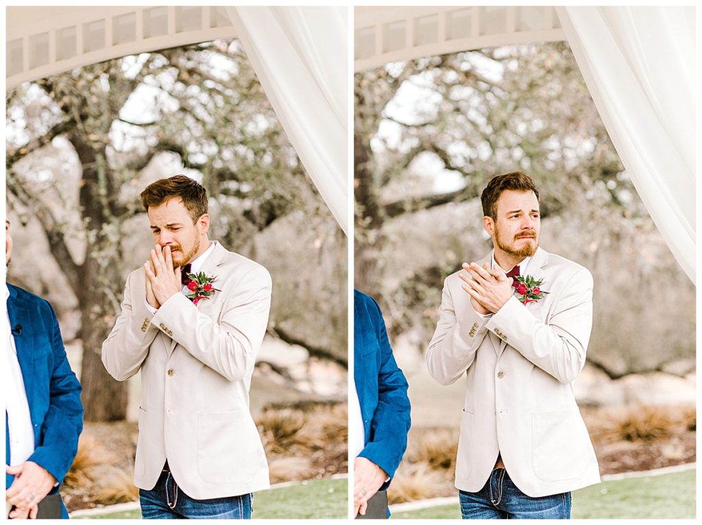 groom cries as bride walks down the aisle at kendall point