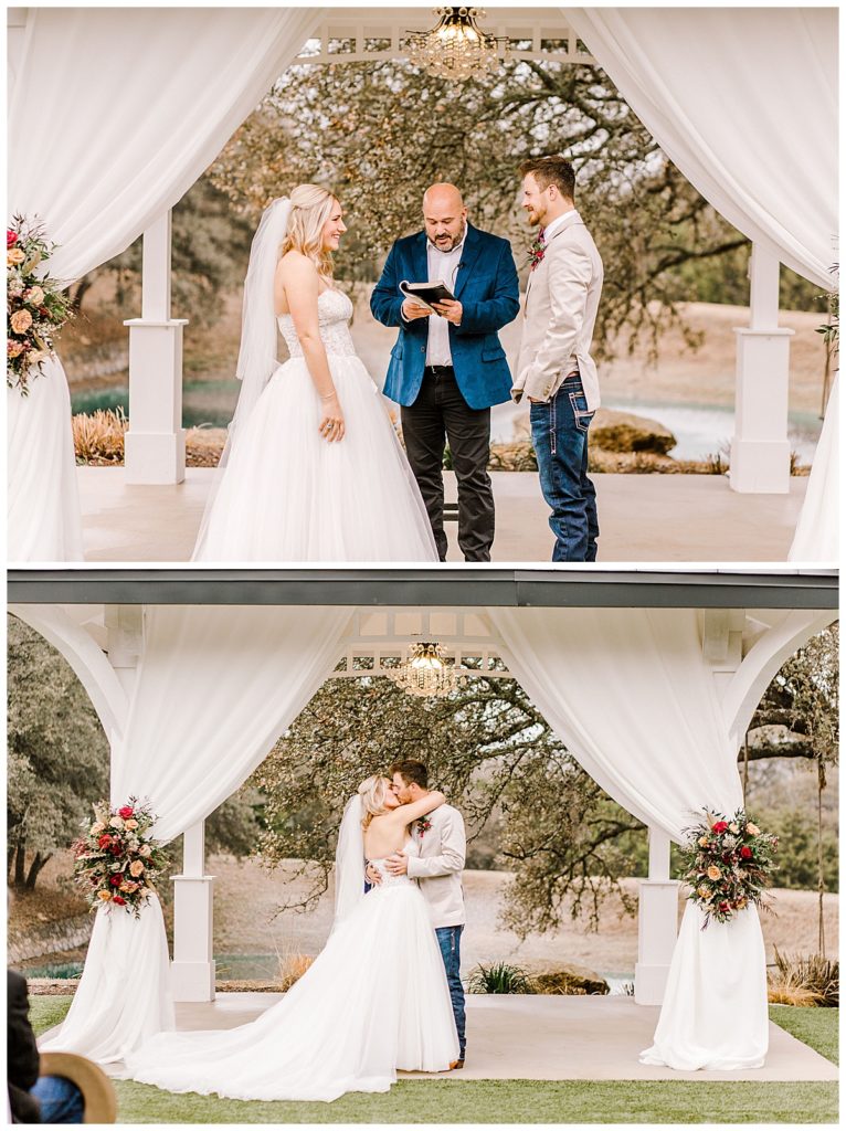 bride and groom getting married at boerne wedding venue