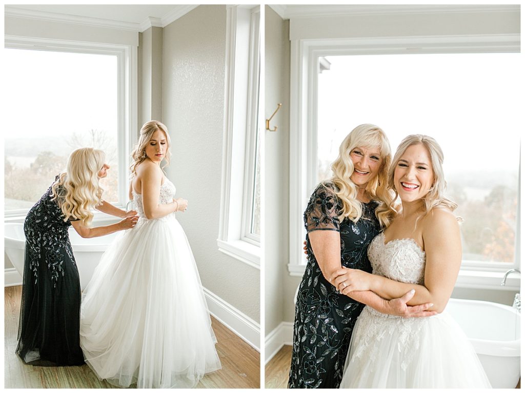 bride getting ready with mom at boerne wedding venue