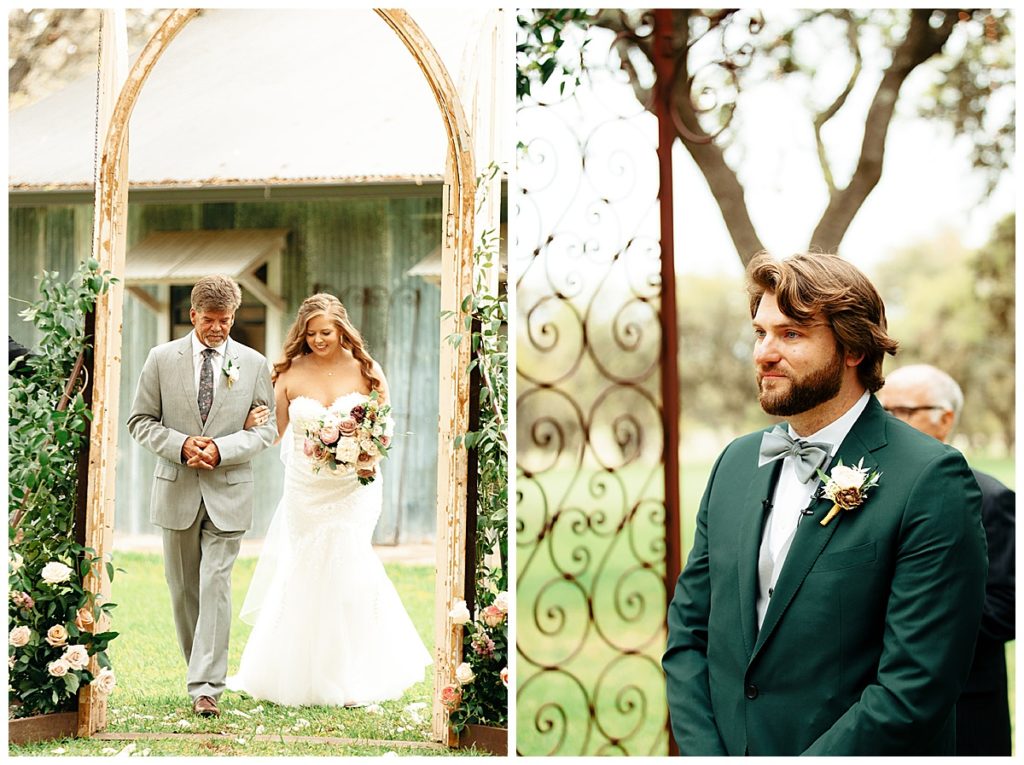 bride walks down the aisle to see groom for the first time