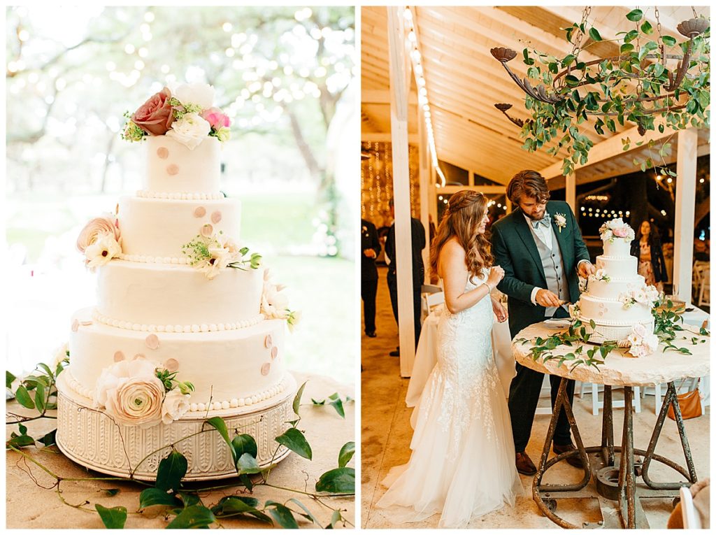 bride and groom cut wedding cake