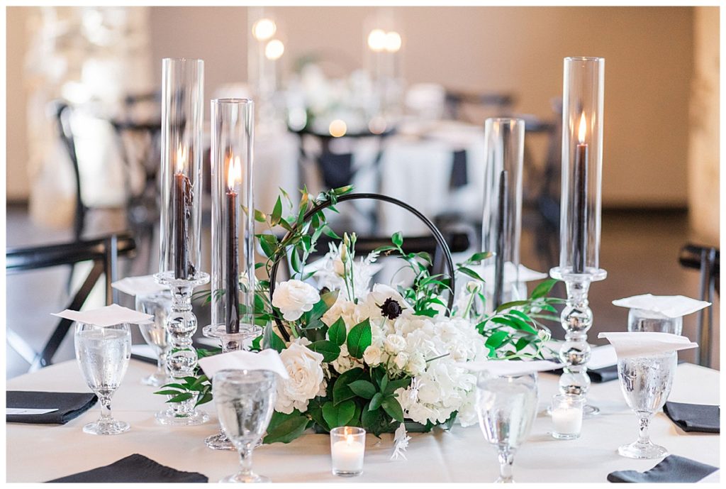 modern black and white wedding floral