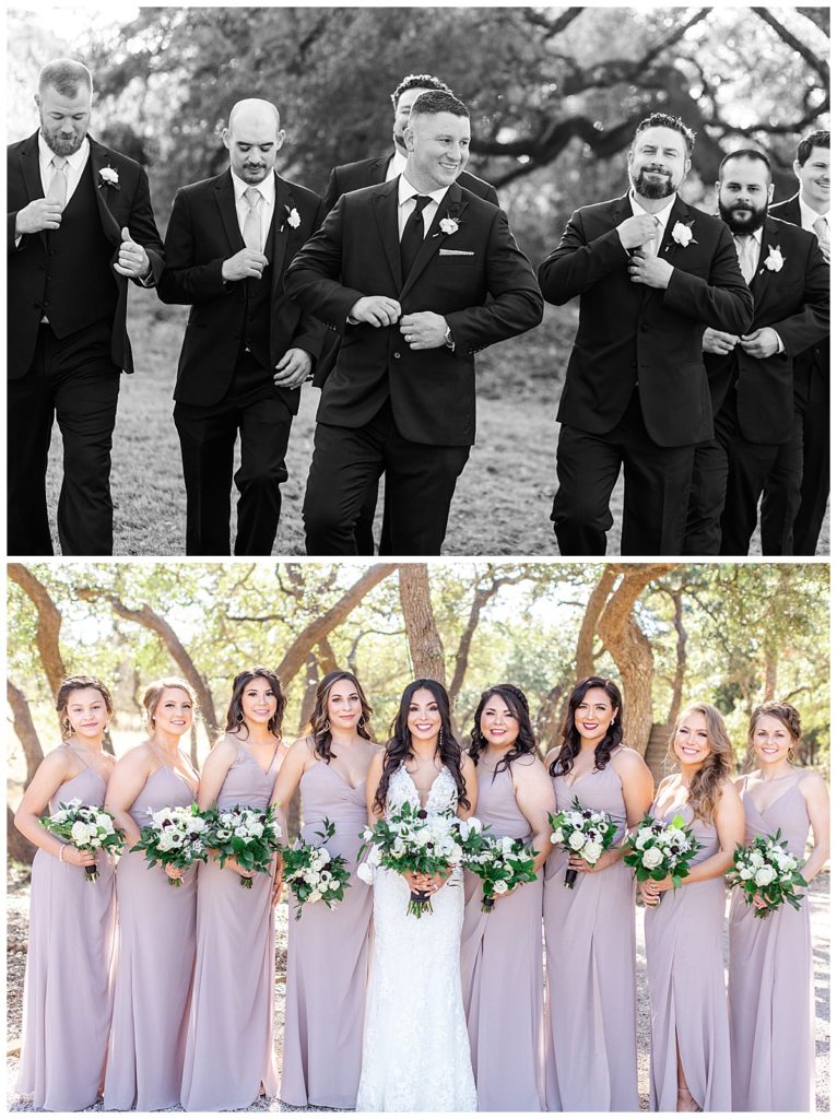 bride and bridesmaids in neutral dresses