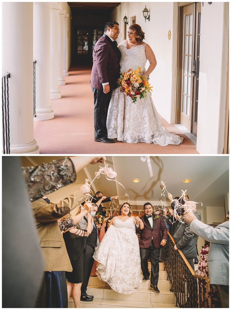 bride and groom in downtown San Antonio