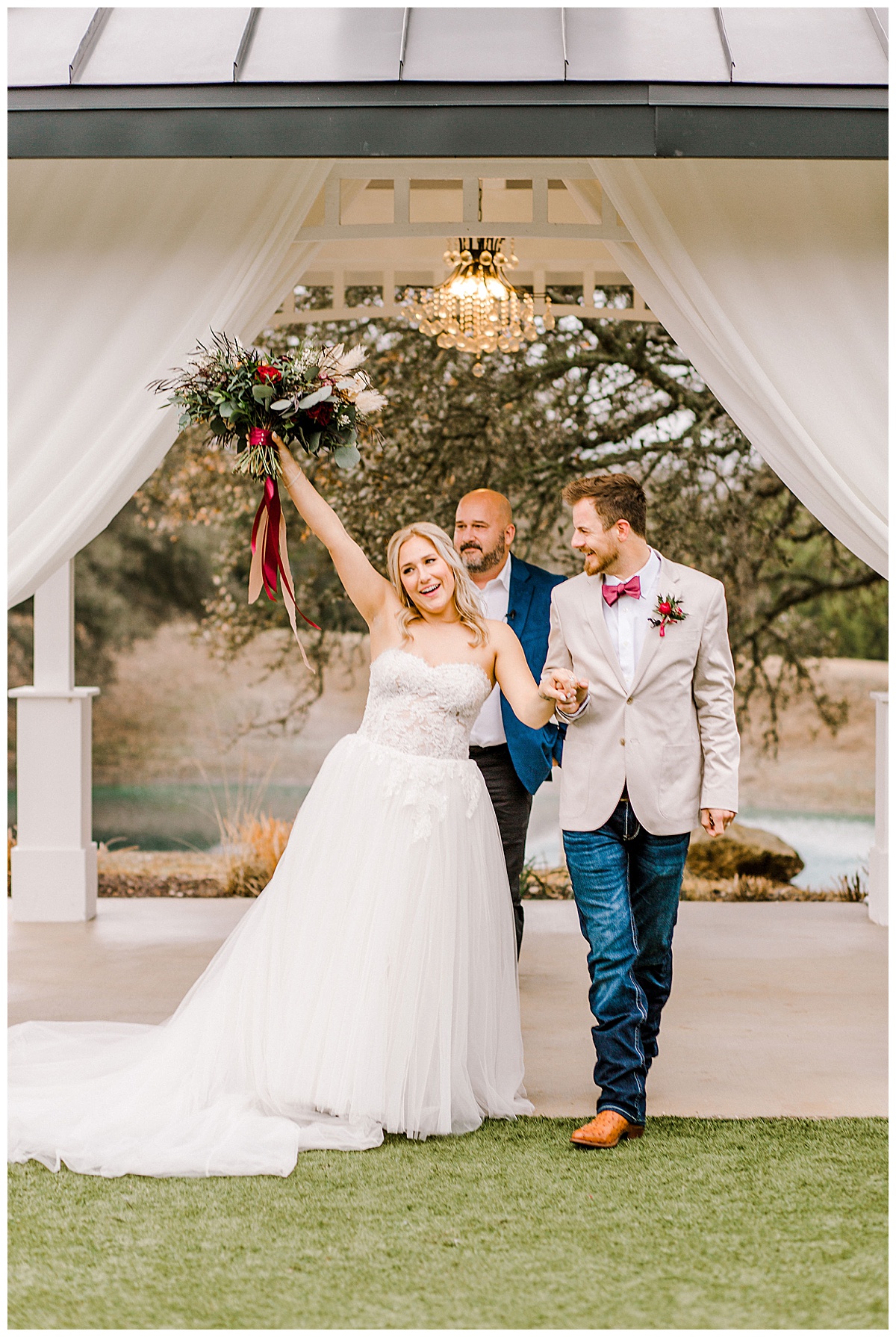 bride and groom celebrate after ceremony