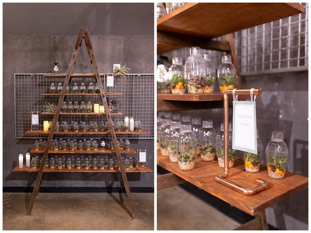 personal salad display at wedding